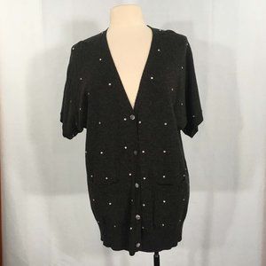 Adrienne Vittadini Womens Dark Gray Open Front Cardigan Sweater, Short Sleeve L